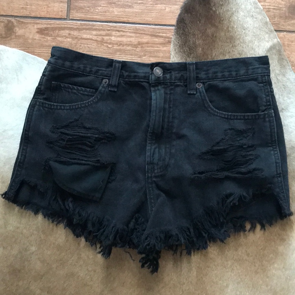 A&F high waist black festival jean shorts